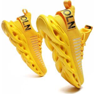 Men's Yellow Breathable Running Walking Ultra Sport Gym Slip On Sneakers Shoes